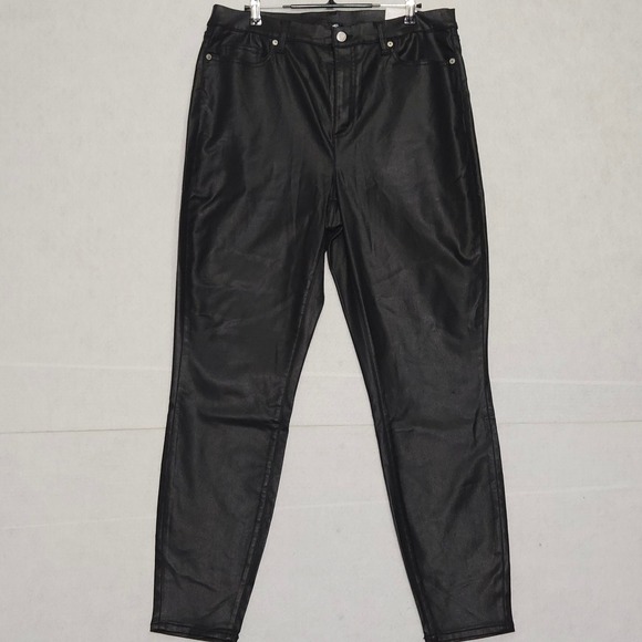 Lands End Womens Size 16 High Rise Skinny Leg Faux Leather Pants Black